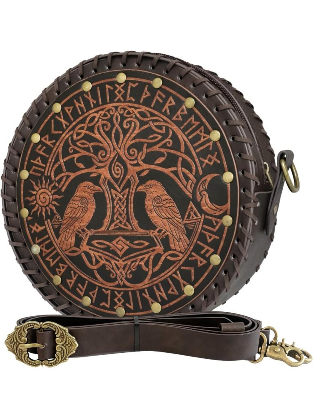 Medieval Viking Faux Leather Crossbody Bag, Tree of Life Rune Purse for LARP